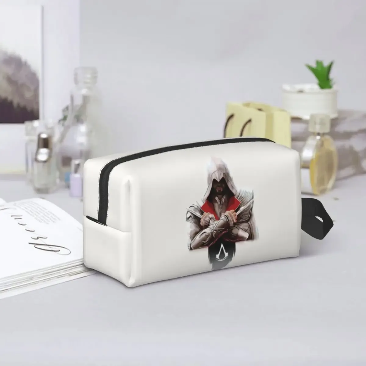 Trousse Polyester Motif Géométrique Figure Blanc Rouge Epée Classique Imperméable Cosmétique Voyage Sacoche Maquillage