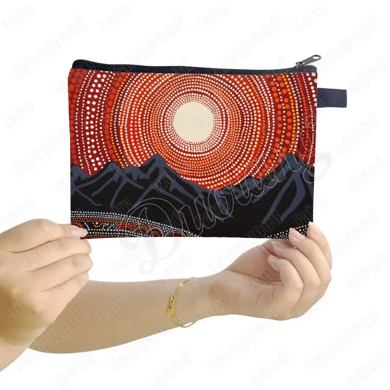 trousse de maquillage à imprimé points aborigènes australiens, sac de rangement pour rouge à lèvres et téléphone, pochette de toilette pour femme, motif culturel indigène