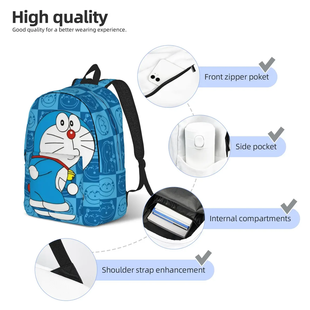 sac à dos doraemons blue cats cat cool pour l'extérieur, lycée, randonnée, voyage, sac à dos pour hommes et femmes, sac à bandoulière pour ordinateur portable