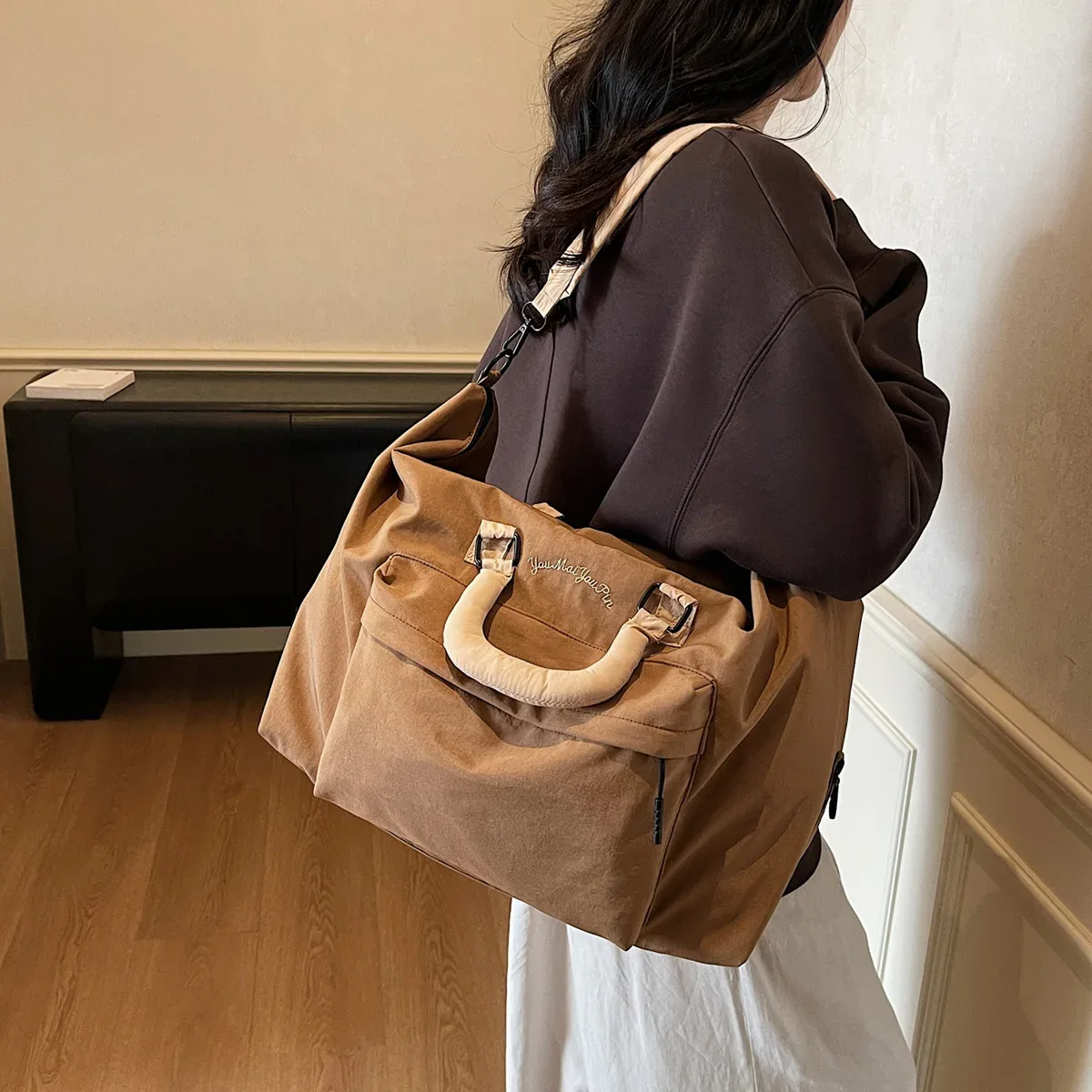 sac de voyage portable pliable pour hommes, sac à bagages léger de grande capacité pour courtes distances, boîtier de chariot de voyage fitness avec sac supplémentaire pour le camping et le shopping