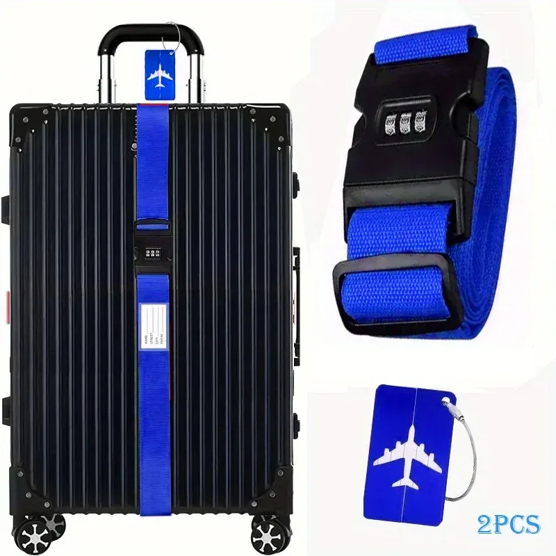 lot de 2 sangles de bagages de voyage, ensemble d'étiquettes de bagages, ensemble de cadenas à combinaison avec étiquettes