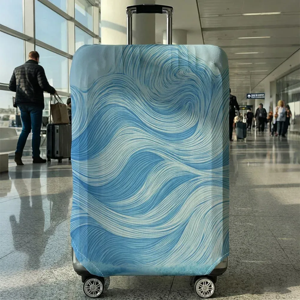 housse de protection pour bagages à motif de lignes ondulées bleu et violet, adaptée aux bagages de 18 à 32 pouces, avec poignées, accessoire de voyage