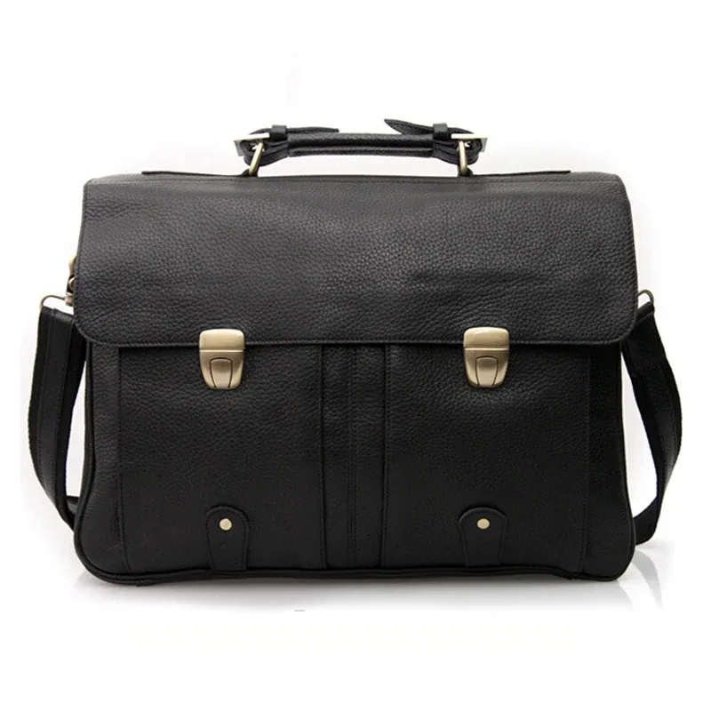 sacoche de haute qualité en cuir de vache véritable pour hommes, sac d'affaires, étui pour ordinateur portable 15,6", porte-documents masculin, sacoche de bureau, sac messager.