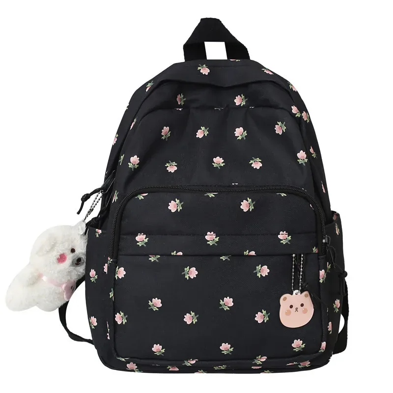 sac à dos personnalisé avec nom et petite fleur fragmentée, sacoche de voyage de grande capacité, style campus, pour femmes
