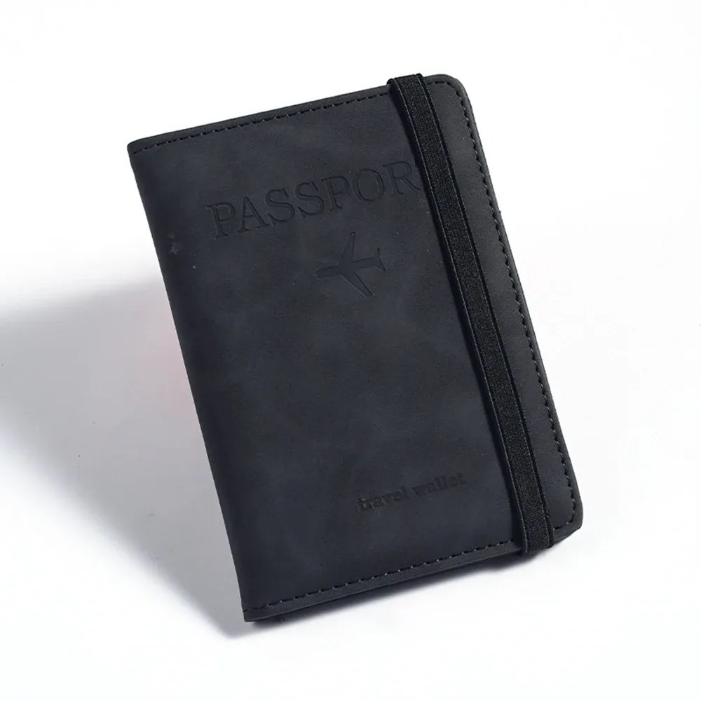 porte-passeport rfid personnalisé en pu pour homme, 2 styles d'enveloppes, motif avion imprimé, portefeuille de passeport antivol, minimaliste
