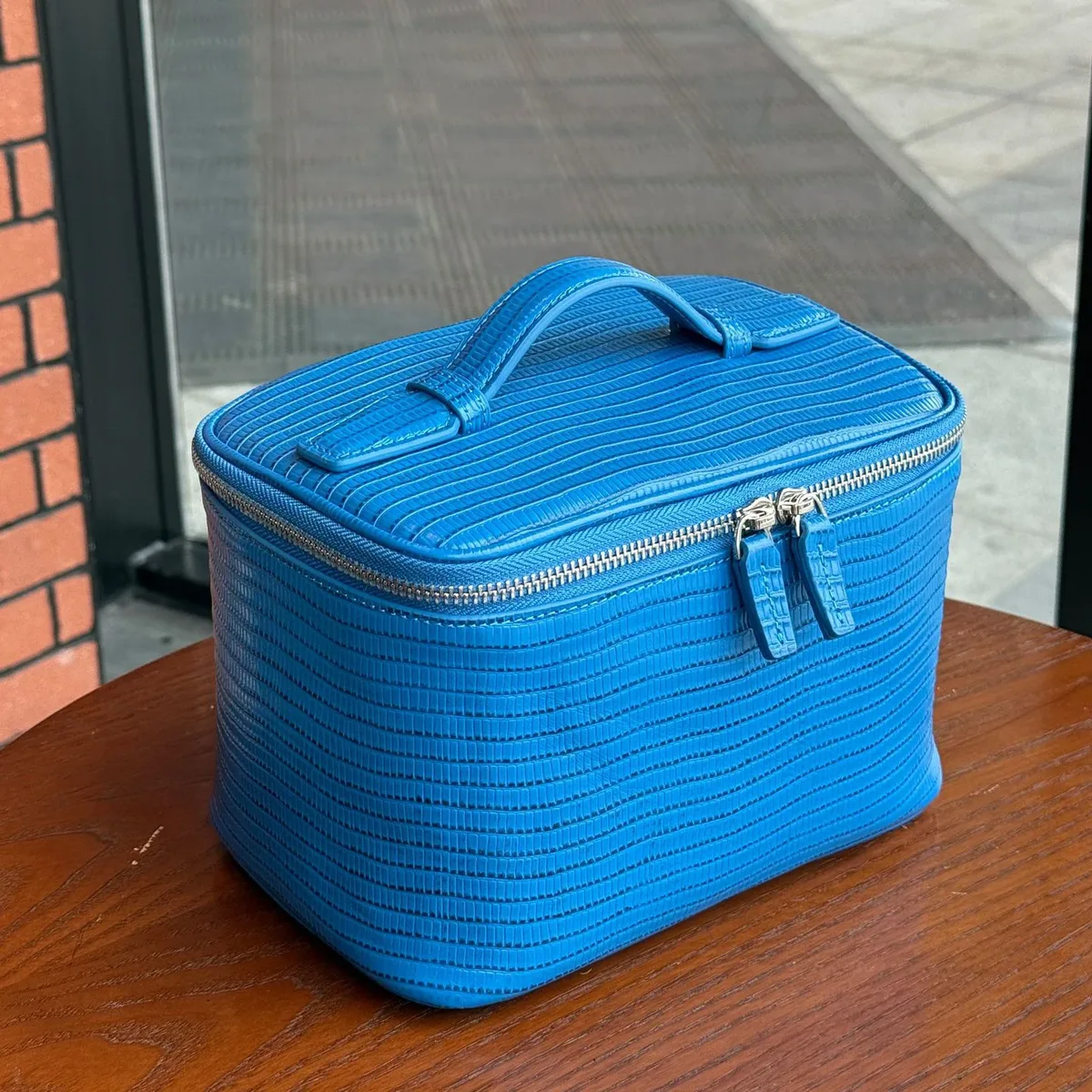 nouvelle trousse de maquillage en cuir véritable à motif lézard, grande capacité, personnalisable avec initiales, sac de voyage portable pour femmes