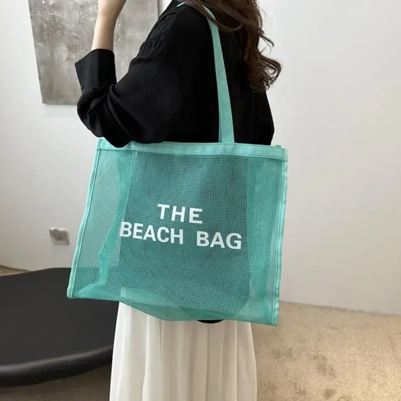grand sac fourre-tout réutilisable en maille pour femme, idéal pour la piscine, les voyages/natation, sac de rangement à séchage rapide pour la douche, plage