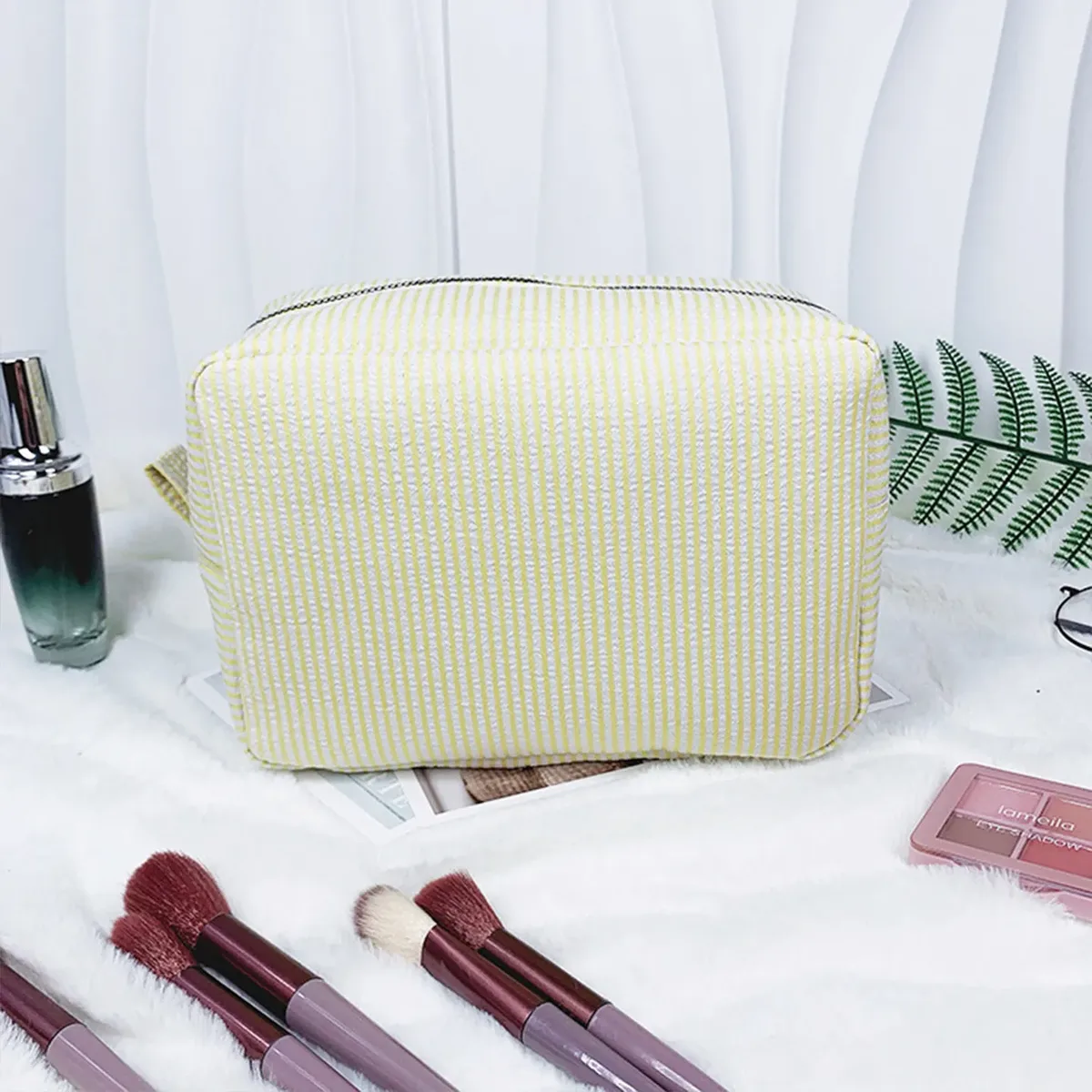 pochette de maquillage rayée personnalisée, broderie de nom personnalisée, pochette cosmétique, organiseur de toilette de voyage, cadeau pour femmes, filles, demoiselles d'honneur
