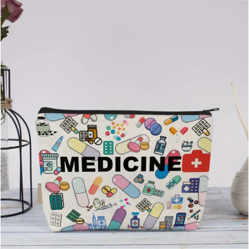 Trousse Polyester Medicale Motifs Médicaments Pilules Seringues Bandages Voyage Cosmétiques Maquillage Sac Cosmétique Toile Decontractee