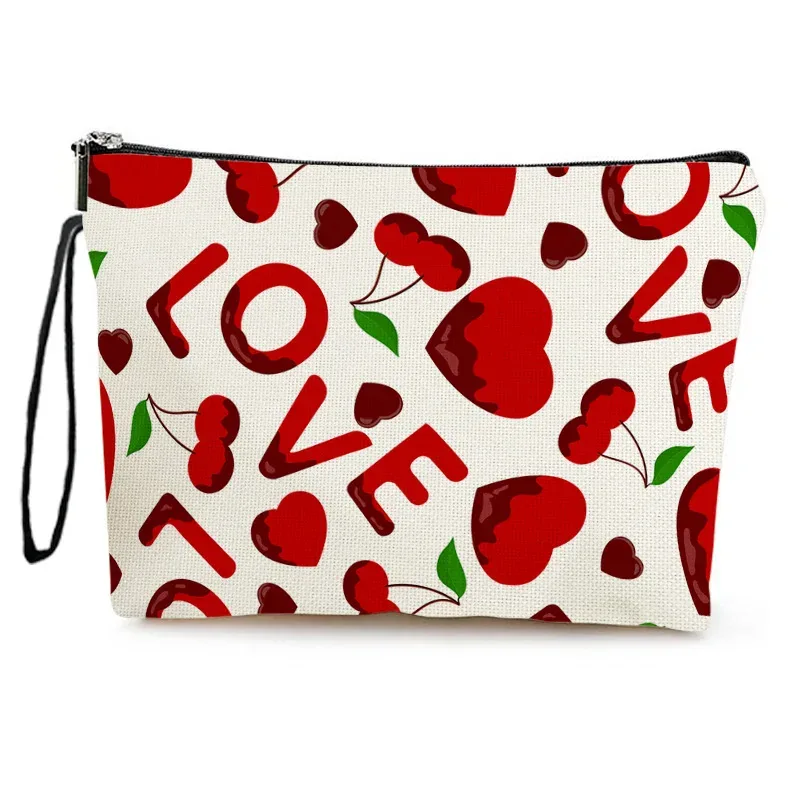 pochette de maquillage en forme de cœur pour la saint-valentin, sac à main de grande capacité pour rouge à lèvres, sac de rangement de cosmétiques portable pour cadeau