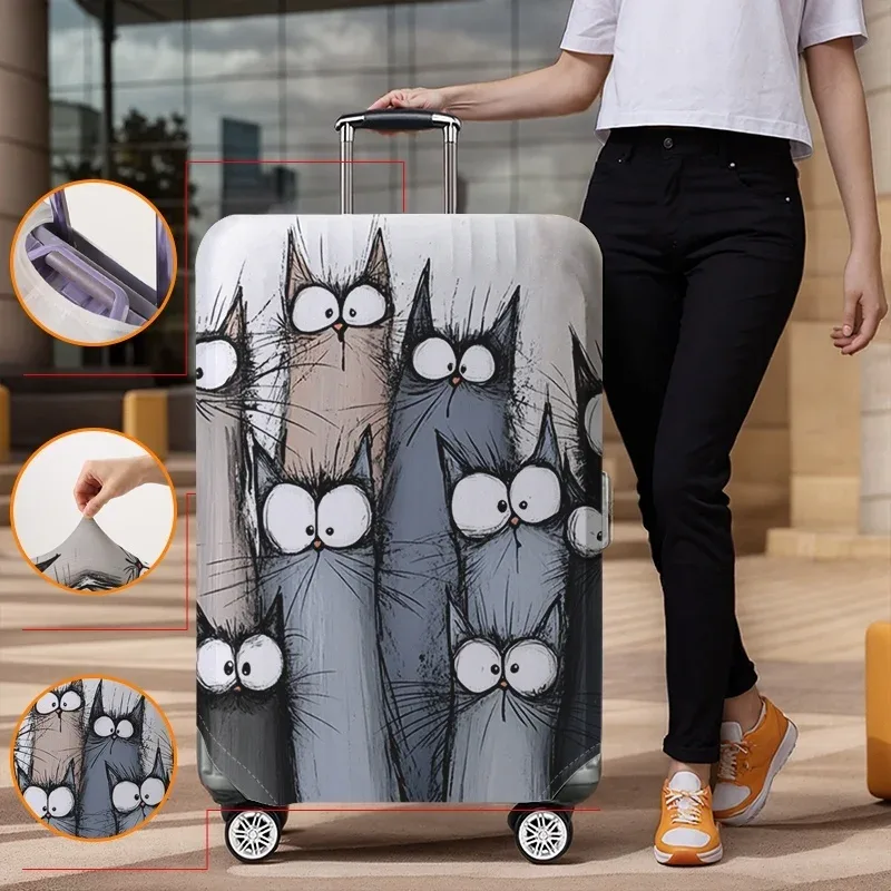 housse de protection pour bagages à motif chat, adaptée aux housses de bagages de 18 à 32 pouces, gants pour poignée de bagage, accessoires de voyage