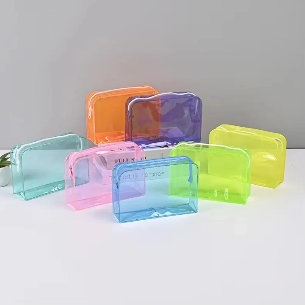 Sac à cosmétiques Transparent coloré, trousse de maquillage pour femmes, sac de lavage en gelée de PVC, grande capacité, organisateur de cosmétiques de voyage, pochette de maquillage