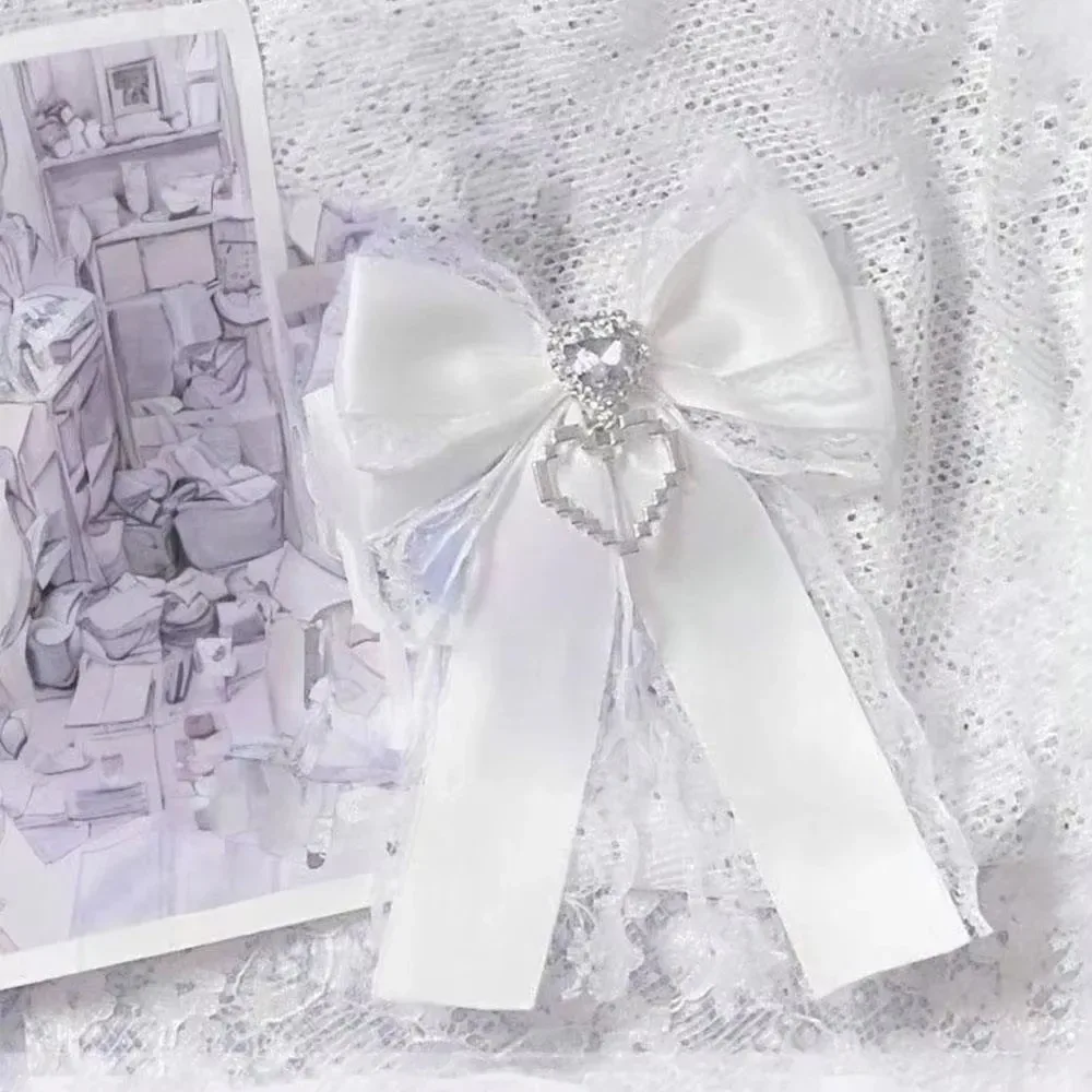 1/2pcs kit de nœuds en ruban à faire soi-même, double couche, avec pendentif en forme de cœur brillant, style lolita, pour sac à dos, avec clip en forme de cœur et diamant