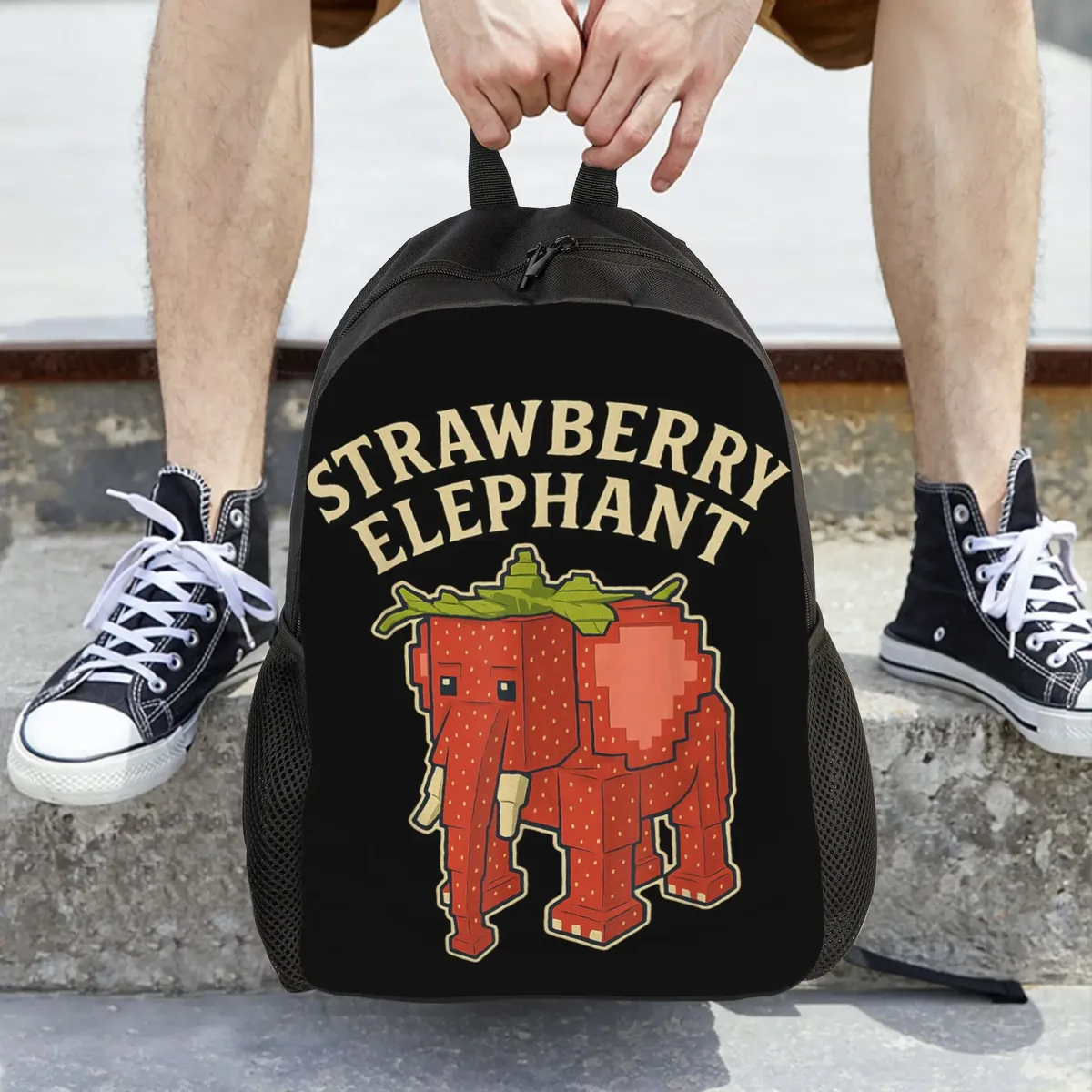 sac à dos tendance et durable pour étudiants et professionnels, motif meme 'strawberry elephant italian brainrot', amusant, pour hommes et femmes, sac à bandoulière pour ordinateur portable