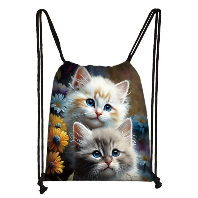 sac à dos imprimé chaton mignon pour femmes, sacs à cordon de serrage chat siamois, sac à bandoulière décontracté pour adolescents, sacs à livres de voyage, porte-chaussures