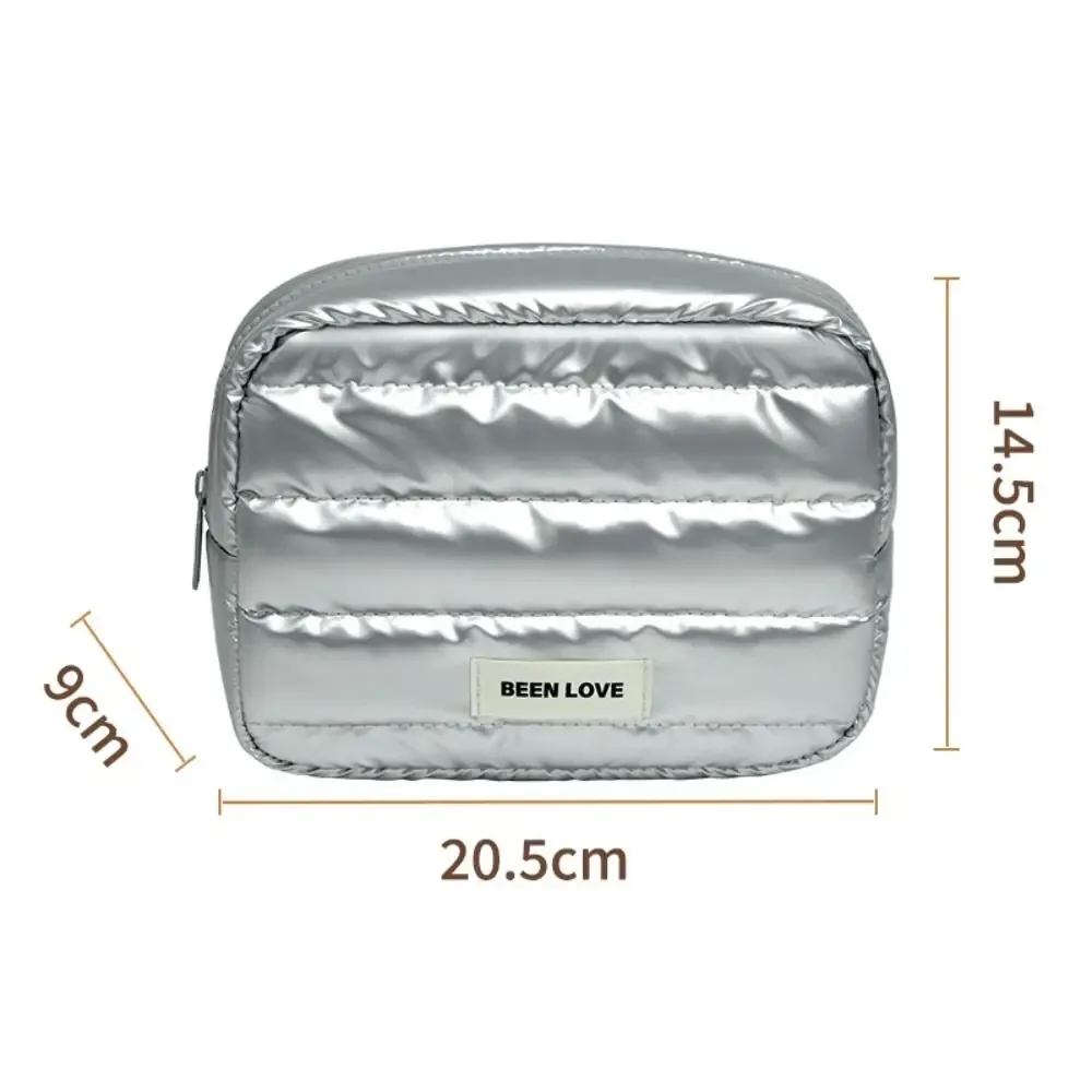 trousse de maquillage matelassée grande capacité couleur unie, sac de voyage doux et moelleux avec fermeture éclair pour soins de la peau