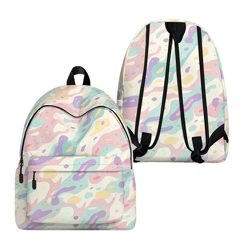sac à dos imprimé vague abstraite pastel, sacs à crayons, sangles réglables, léger et durable, sac à dos de voyage scolaire, ensembles pour adolescents