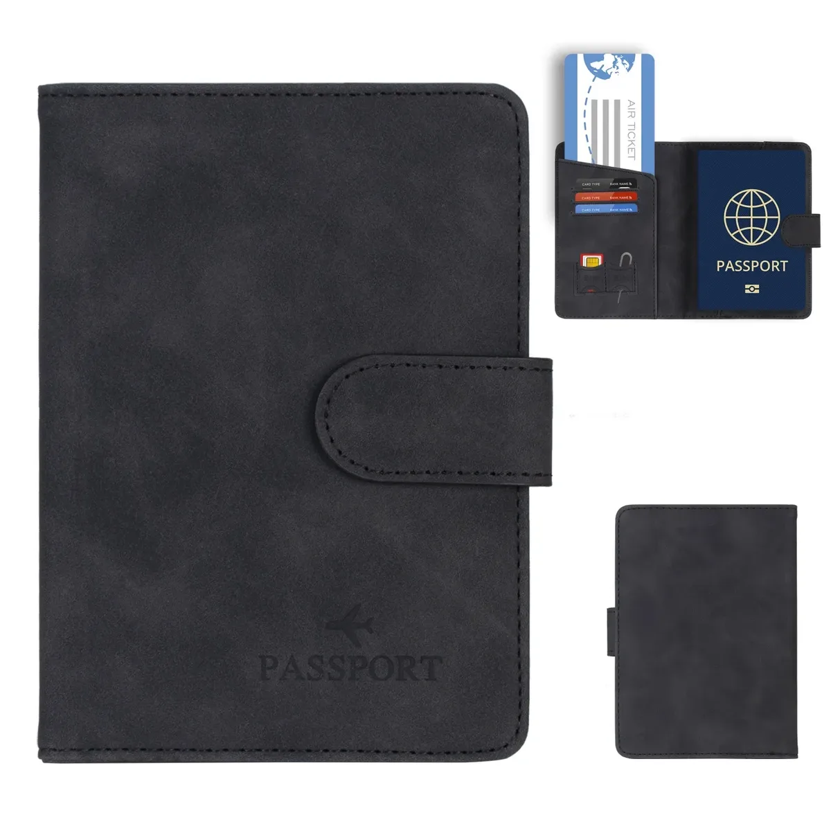 porte-passeport de voyage simple, étui portefeuille avec blocage rfid, étui pour cartes d'affaires en cuir pu, accessoires de voyage pour femmes et hommes