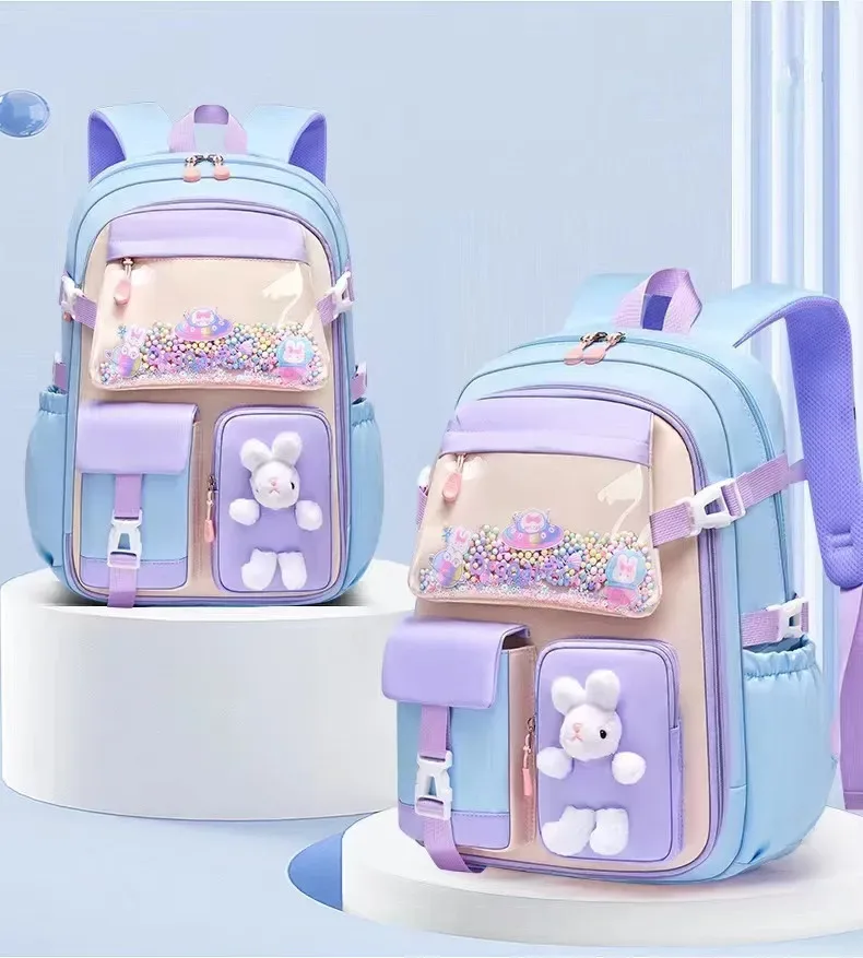 sac à dos lapin mignon pour adolescentes, cartable de dessin animé pour filles du primaire, sac à dos de voyage de 2 tailles pour les classes 1 à 9