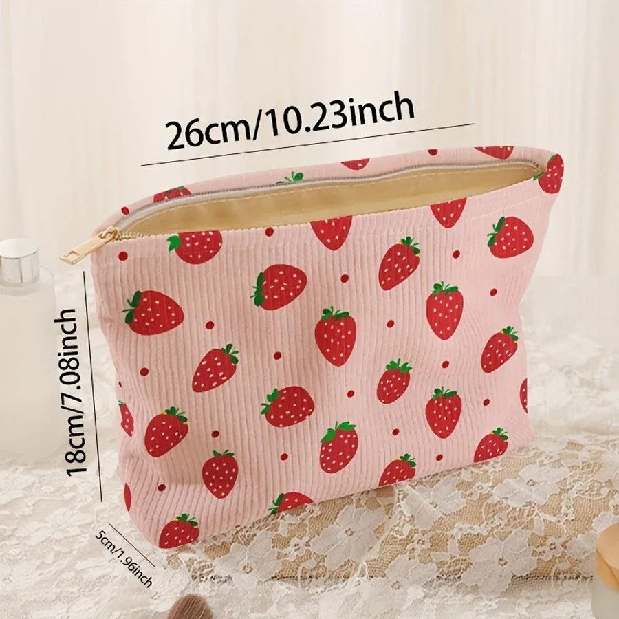 nouvelle pochette à main décontractée et mignonne à motif fraise, pour pinceaux de maquillage, sac de rangement pour cosmétiques, trousse de maquillage grande capacité