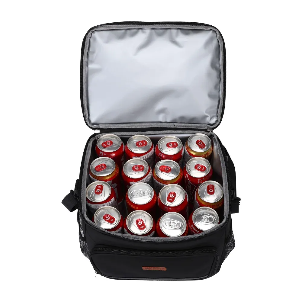 sac dos polyester noir isolement compartiments poche latérale poignée supérieure sacoche voyage fruits boissons