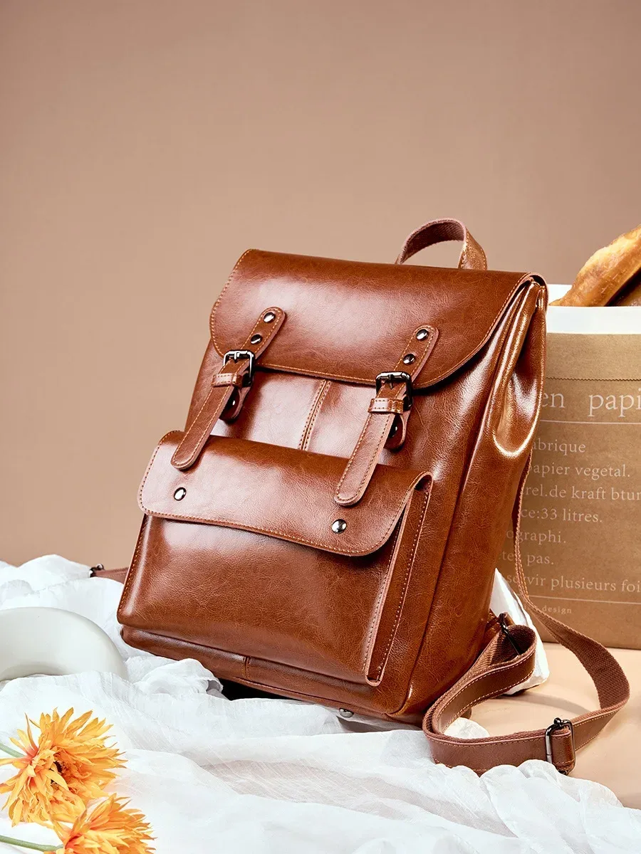 sac à dos en cuir véritable 2026, style rétro, pour adolescentes, grand sac à bandoulière en cuir de vachette, sacs à dos de voyage pour femmes, sacoche pour ordinateur