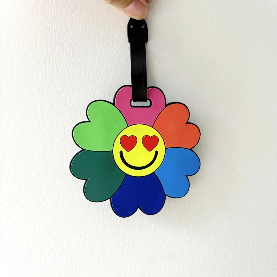 étiquette de bagage visage souriant soleil, pendentif pour couple, voyage d'affaires, aéroport, étiquette d'identification anti-perte, étiquette de nom de bagage, 1 pièce