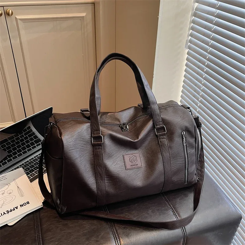 sac de voyage en cuir pu souple avec compartiment à chaussures, sac de week-end et de sport pour hommes et femmes, sac de voyage de marque pour bagage à main