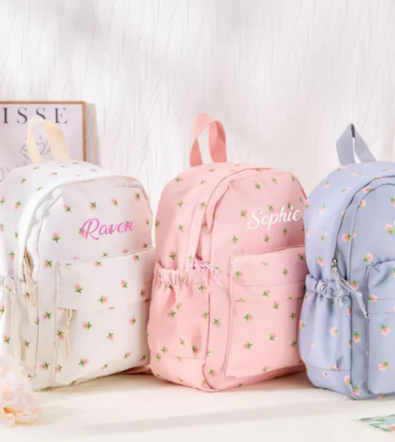 sac à dos personnalisé pour tout-petits, sac à dos floral brodé pour enfants, sac pour livre d'âge préscolaire, sac à dos pour enfants, sac pour garçons et filles