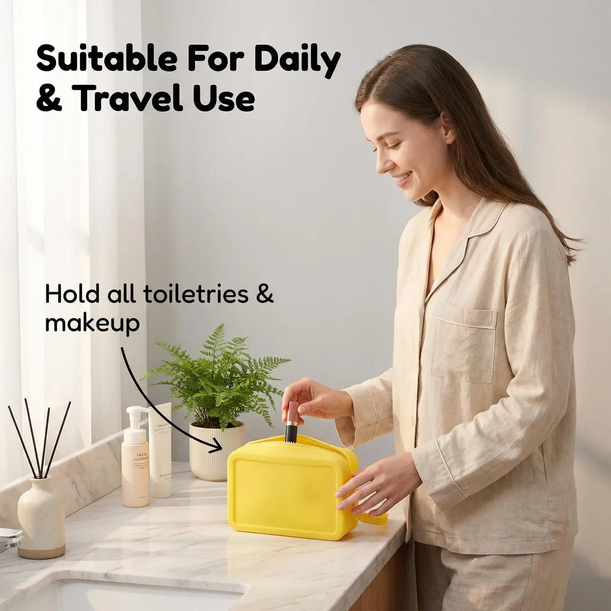 pochette cosmétique en silicone souple, résistante à l'usure, facile à nettoyer, organiseur portable pour maquillage et articles de toilette, idéal pour les voyages quotidiens, cadeau pour les femmes et les amateurs de voyage