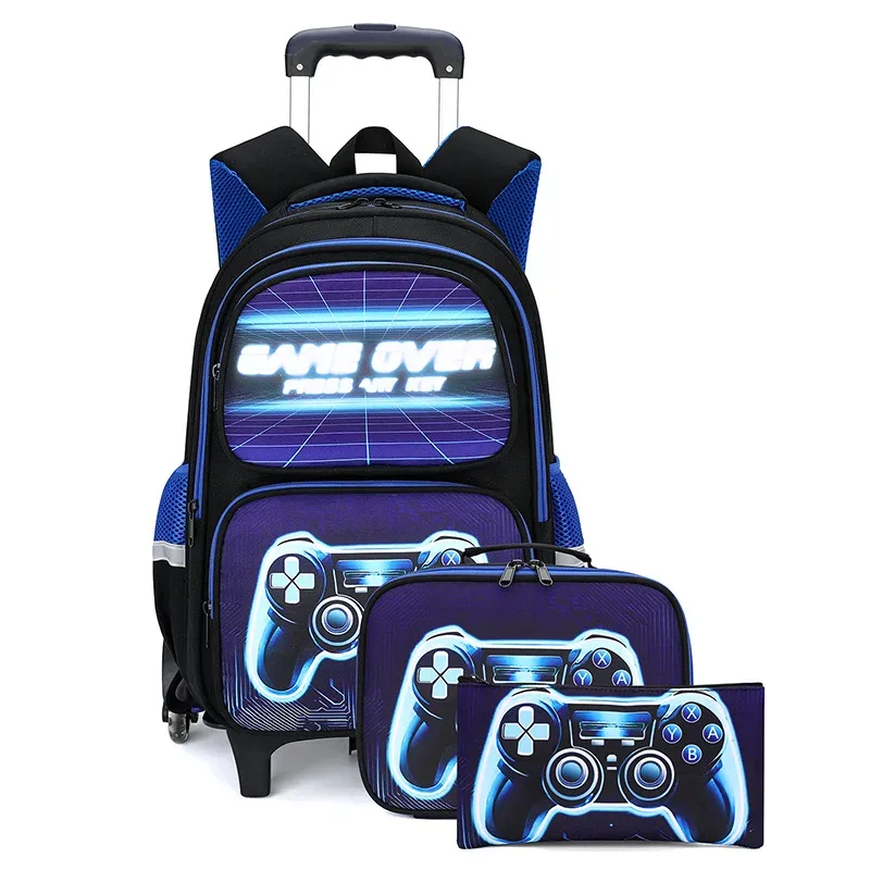 sac d'école enfants sac à dos roulant pour garçon sac à dos à roulettes sac d'école avec roues chariot bookbag bagage à main avec sac à déjeuner