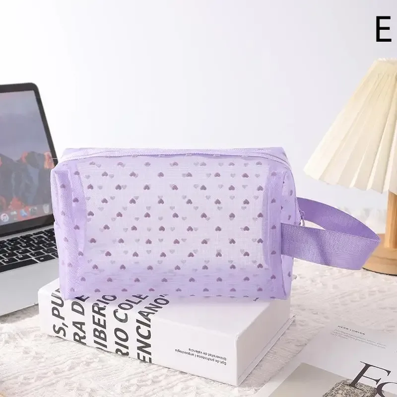 sac de maquillage en maille transparente j]heart, pochette de rangement multifonction portable pour femmes, trousse de toilette pour dames, organisateur de rouge à lèvres