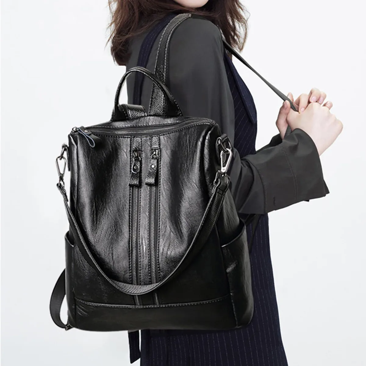 sacs à dos souples pour femmes nouveau sac à dos en cuir artificiel pu pour femmes grande capacité sac à dos noir mode tendance classe d'étudiant