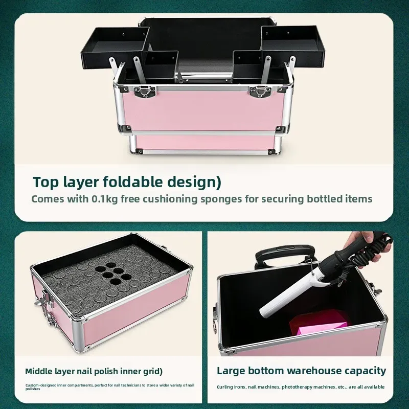 valise de maquillage professionnelle multicouche à combinaison libre, grande capacité, portable, pour cosmétiques, ongles, tatouages, beauté et voyage