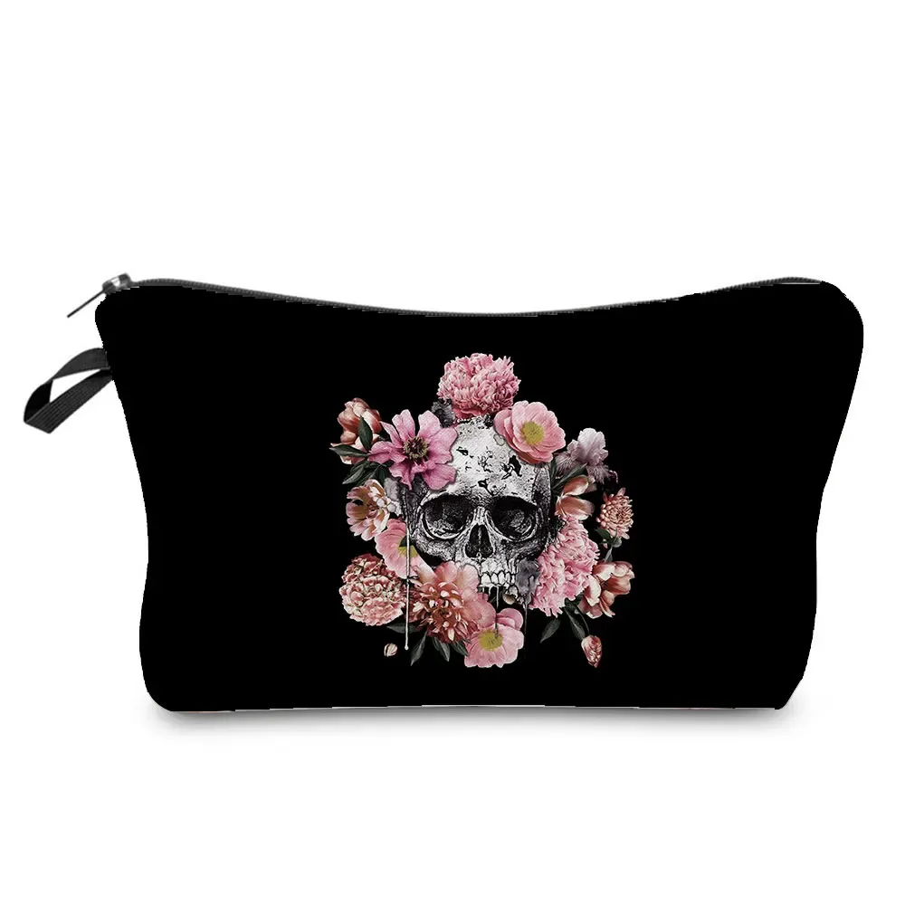 sacs à cosmétiques imprimés de crâne pour femmes, pochette de maquillage de personnalité, sac de rangement de voyage portable, étuis de rangement de rouge à lèvres, sac de maquillage à fermeture éclair