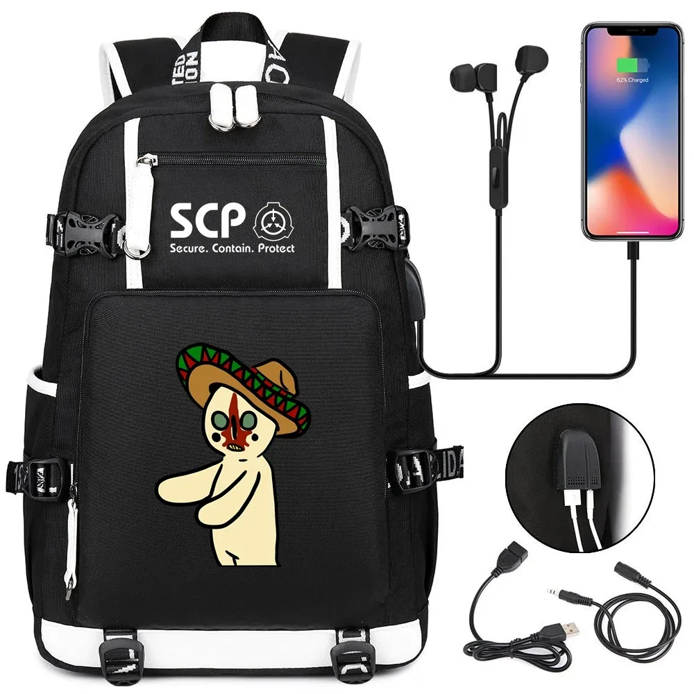 sac à dos scp foundation cartable noir, sacs d'école de dessin animé pour enfants adolescents, sac à dos de voyage scp, sacs initiés par ordinateur portable usb