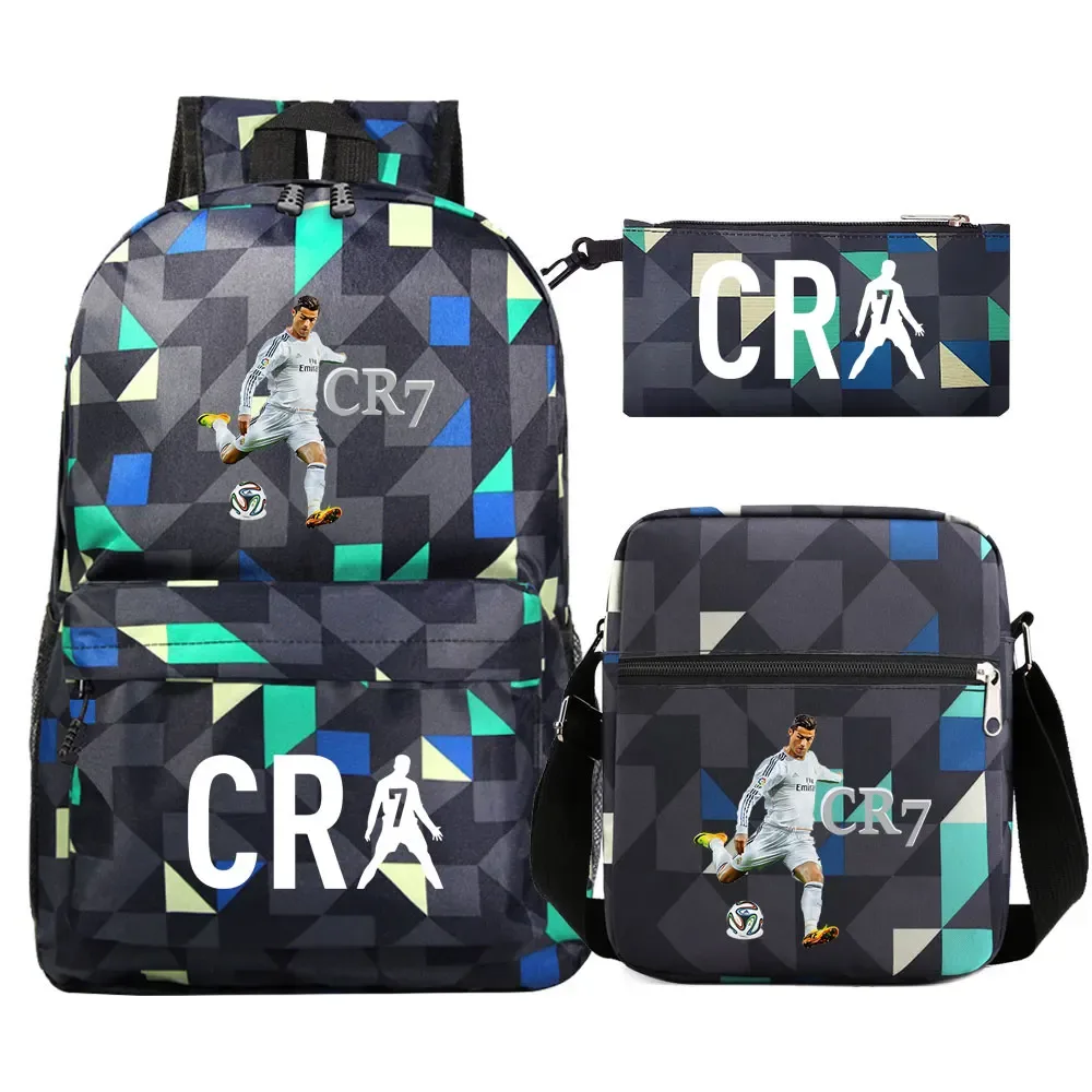 football cr7 cosplay sacs d'école sac à dos scolaire ordinateur portable adolescent garçons filles cartables 3 pièces/ensemble
