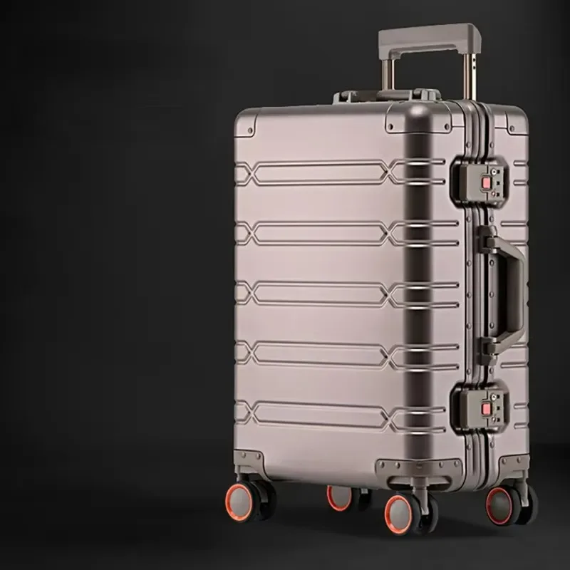 valise de voyage en alliage aluminium-magnésium pour hommes, bagage à roulettes pour affaires, bagage cabine à roulettes.