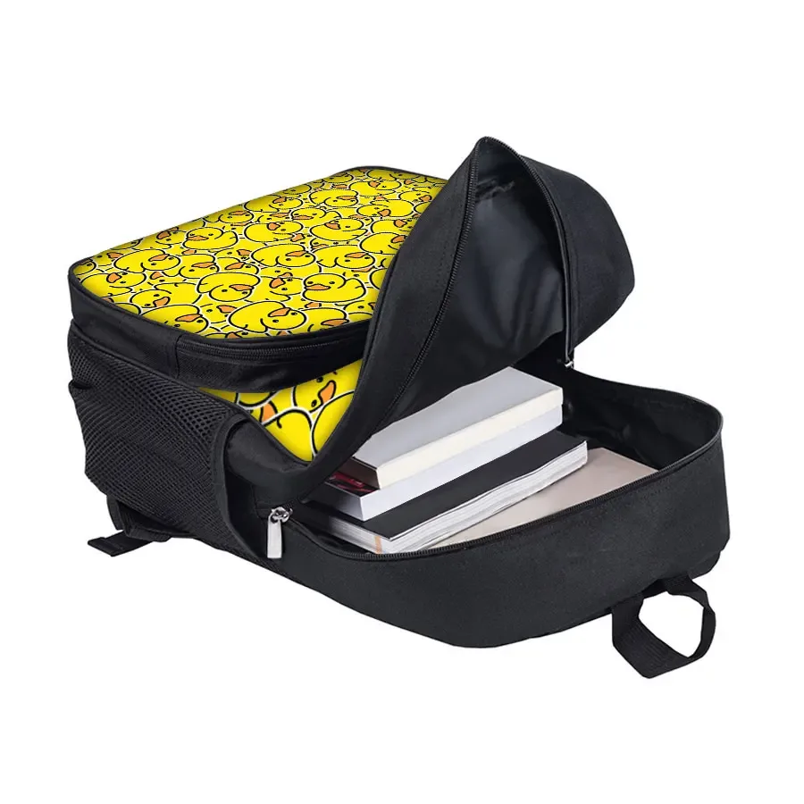 sacs à dos à poche avant ronde à motif de canard jaune pour garçons et filles, meilleurs cadeaux, sac à dos d'école 2d plat de dessin animé pour enfants