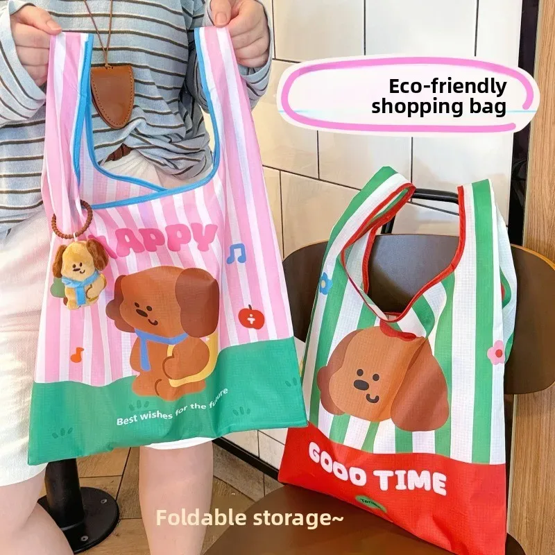 sac de courses pliable portable à motif de dessin animé, sac de rangement écologique, sac de courses imperméable et respectueux de l'environnement