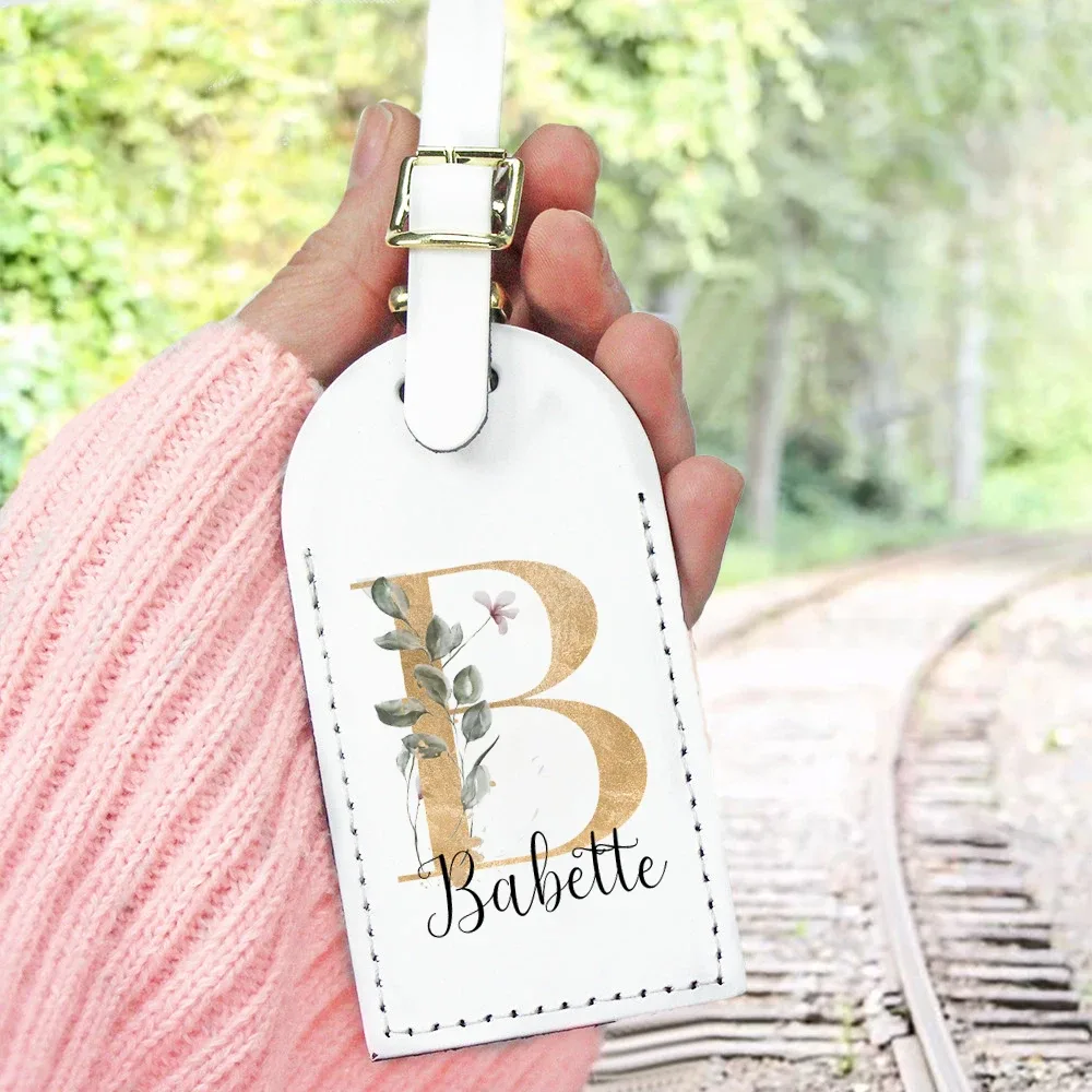 étiquette de bagage en cuir pu personnalisée initiale avec nom étiquette d'identification de valise étiquettes de sac à bagages accessoire de voyage cadeaux de mariage