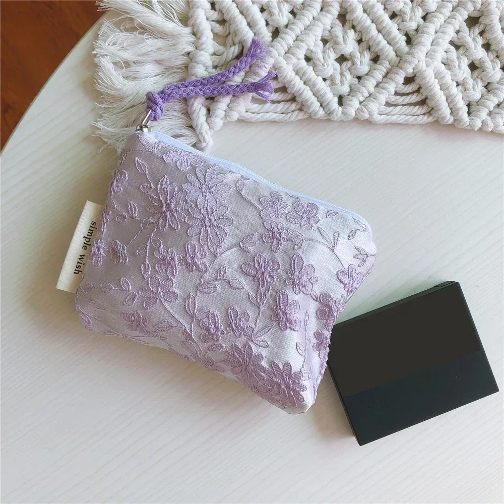 petite trousse de maquillage cosmétique pour femmes et filles, mini sacs à fleurs en coton, trousse de maquillage rouge à lèvres, sac à main pour enfants, trousse à poudres à monnaie