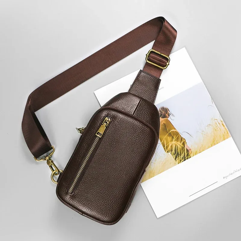Petit sac à bandoulière en cuir véritable pour homme, sac à dos de poitrine, sac à dos de jour, voyage en plein air, chasse, randonnée, camping, initié
