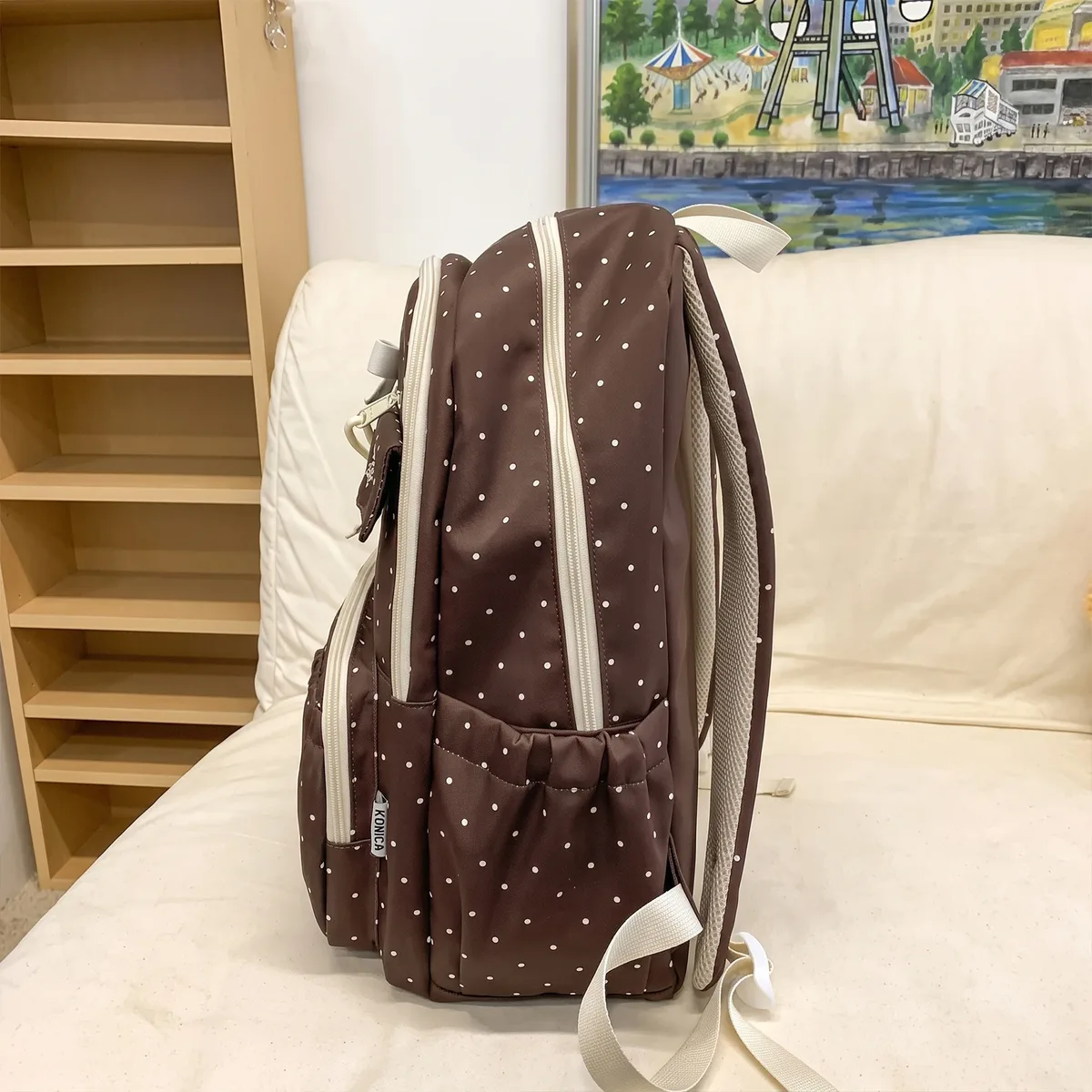 sac mignon et kawaii pour filles, sac à dos esthétique à pois et nœud, léger, multi-compartiments, bretelles respirantes