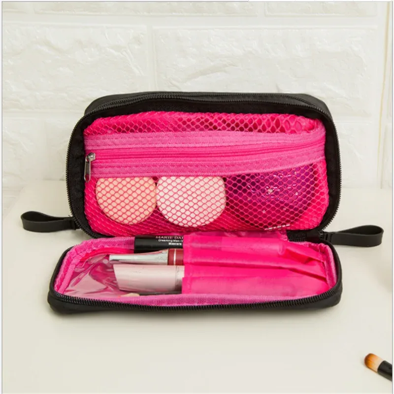 mini trousse de maquillage noire pour femmes, sac de rangement de voyage en nylon pour filles, mode quotidienne, petits sacs à cosmétiques à fermeture éclair