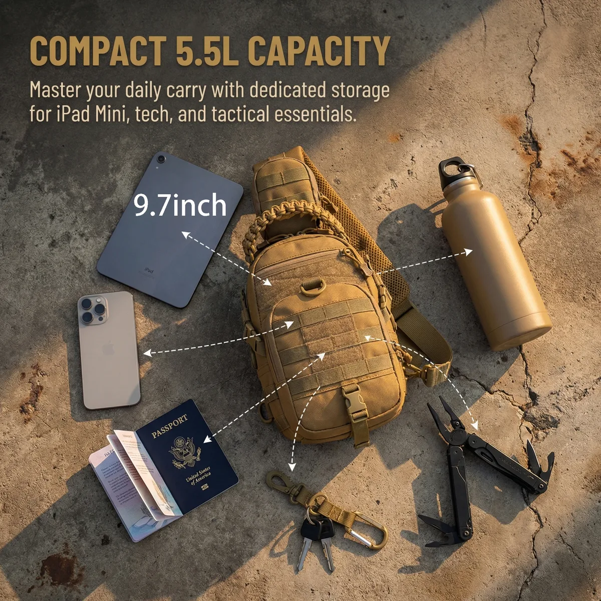 thuram – sac de poitrine de voyage, sac à bandoulière tactique pour hommes, sac à dos militaire en nylon, système molle