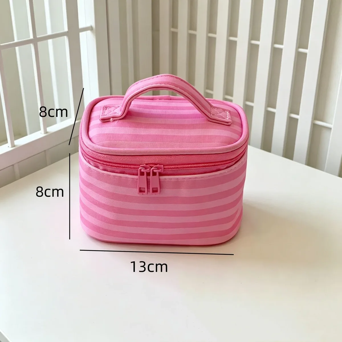 grande trousse de toilette de voyage pour femmes, organiseur de cosmétiques, étui de rangement, sac à main rose rayé tendance, sac à cosmétiques pour femmes