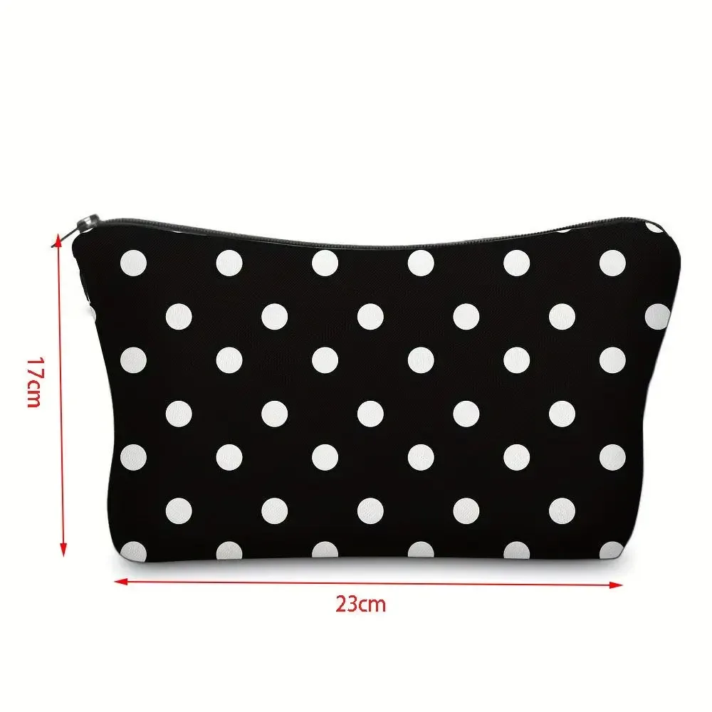 pochette de maquillage chic à pois en polyester, trousse de toilette portable avec fermeture éclair