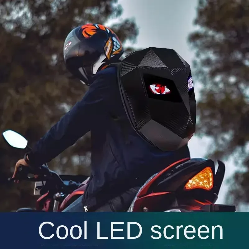 led moto rider sac à dos yeux lueur modèle fibre de carbone texture casque locomotive sac à dos sac d'école moto sac à dos pour ordinateur portable