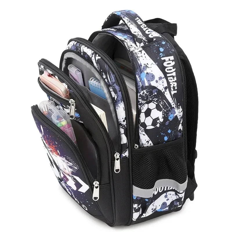 sac à dos imprimé de football pour enfant, cartable de voyage pour adolescent